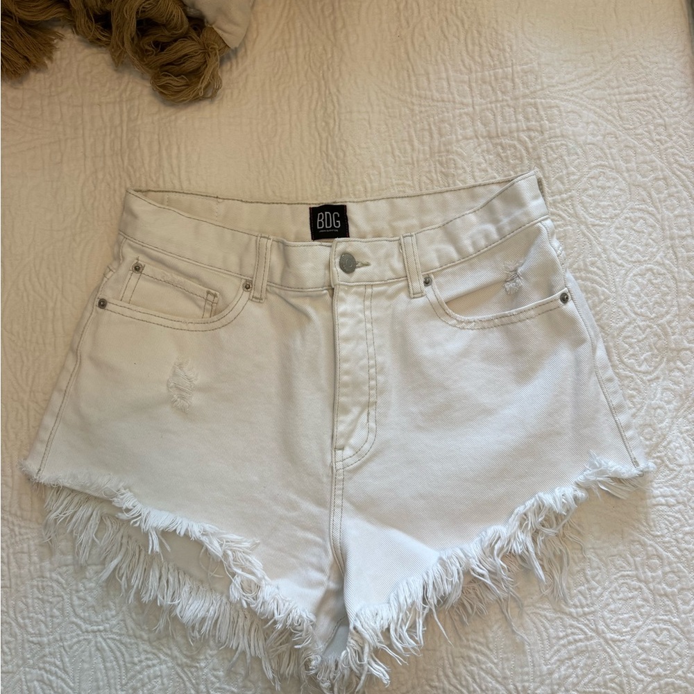 BDG Women's White Frayed Denim Shorts